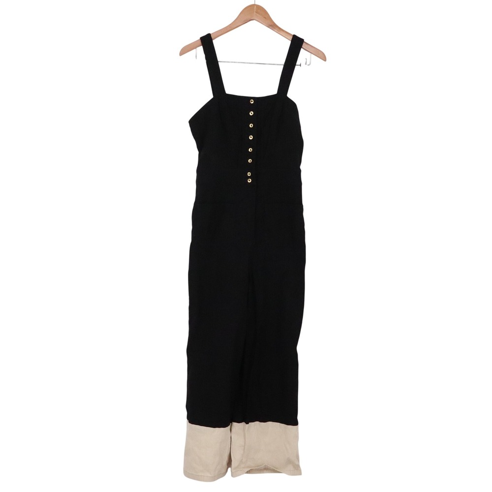 Maeve Jumpsuit Womens 4 The Colette Linen Black Tan Colorblock Wide Leg